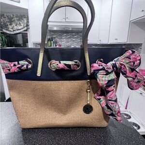 Lilly Pulitzer Resort Straw Tote Bag with Floral Accents